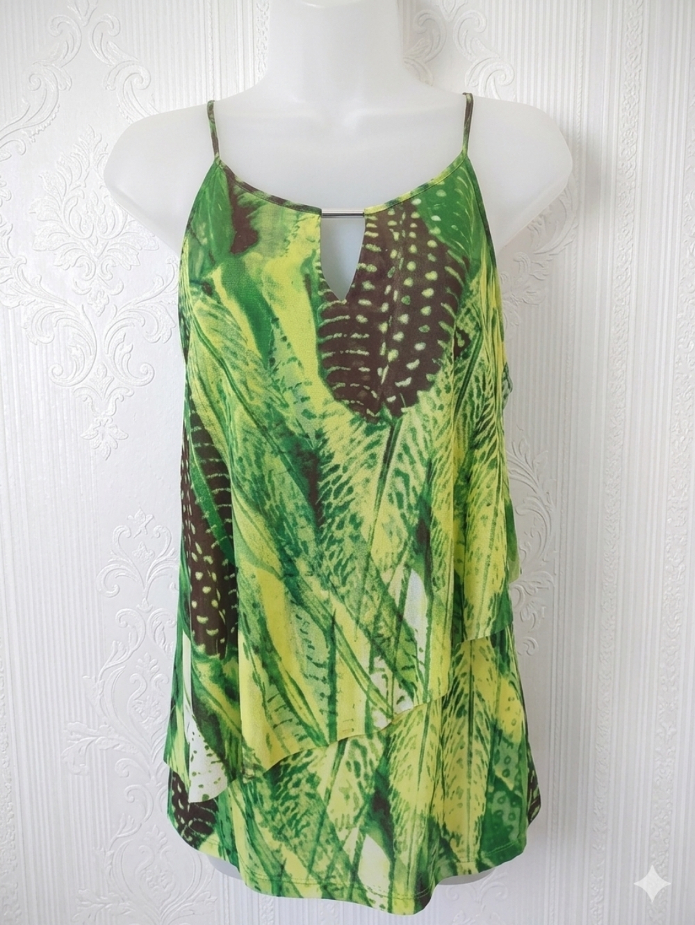 INC International Concepts Tropical Leaf Feather Print Layered Camisole Top - L